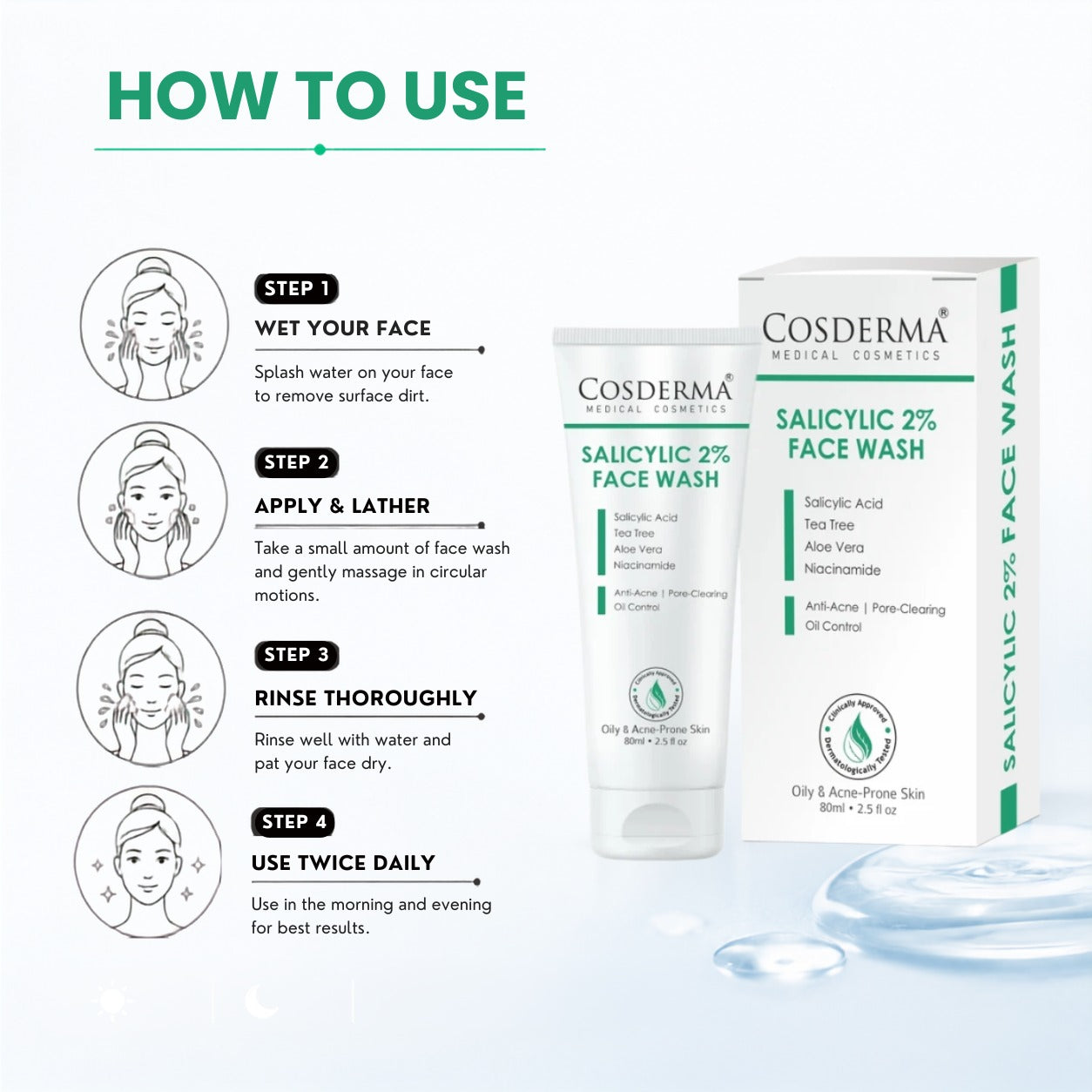 Cosderma Salicylic 2% Face Wash – Deep Cleansing Anti-Acne Face Wash with Tea Tree, Aloe Vera & Niacinamide for Clear, Oil-Free Skin