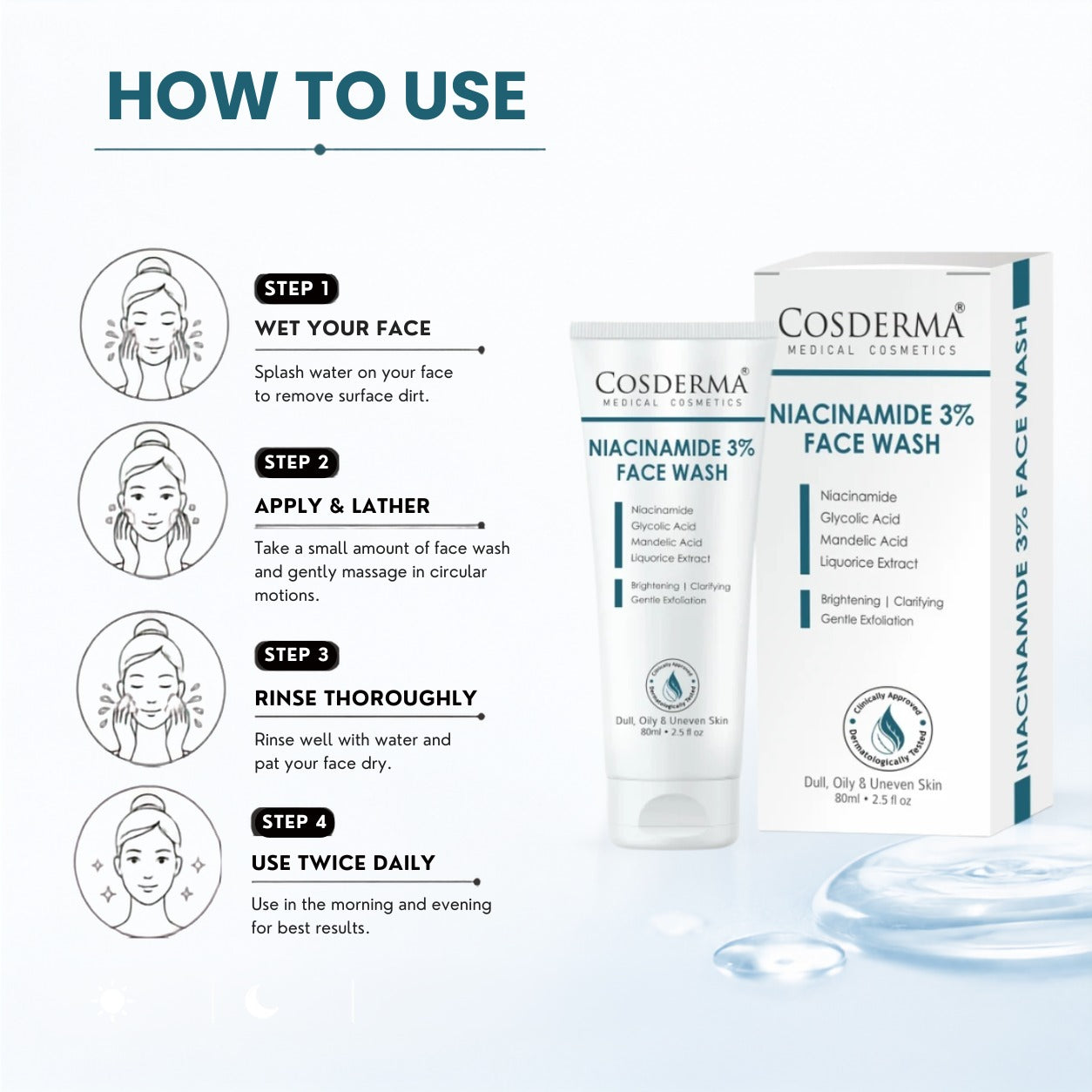Cosderma Niacinamide 3% Face Wash – Brightening & Oil-Control Cleanser for Clear, Even-Toned Skin