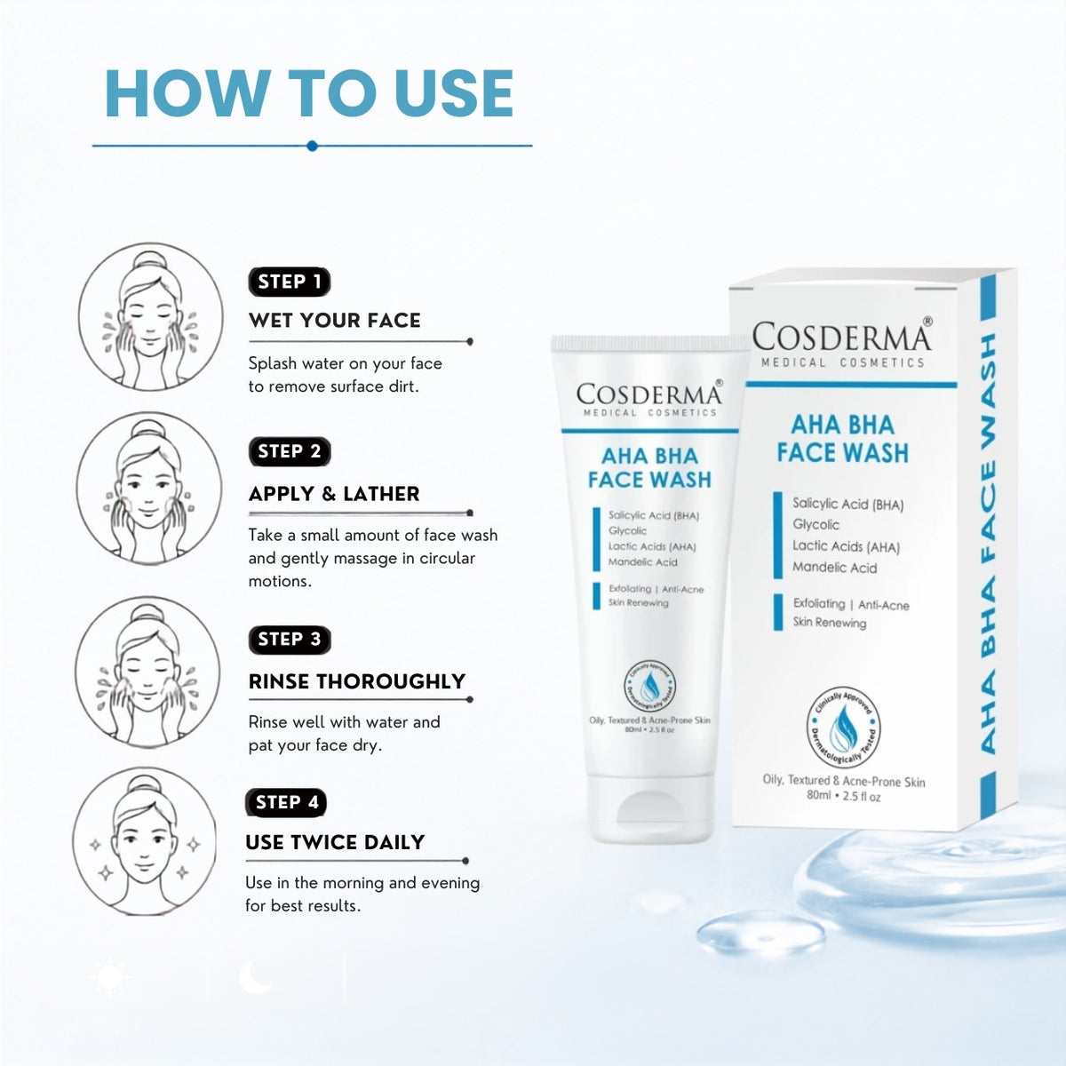 Cosderma AHA BHA Face Wash – Deep Exfoliating & Pore-Cleansing Cleanser for Acne & Dull Skin