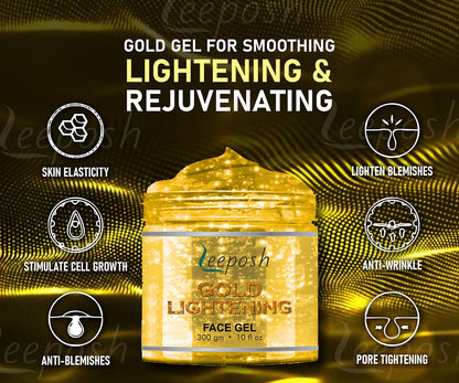 Leeposh Gold Lightening Face Gel - Illuminate and Even Skin Tone | 24 Caret Gold Gel with Niacinamide and Aloe Vera to Remove Instant Tan and Lighten Skin