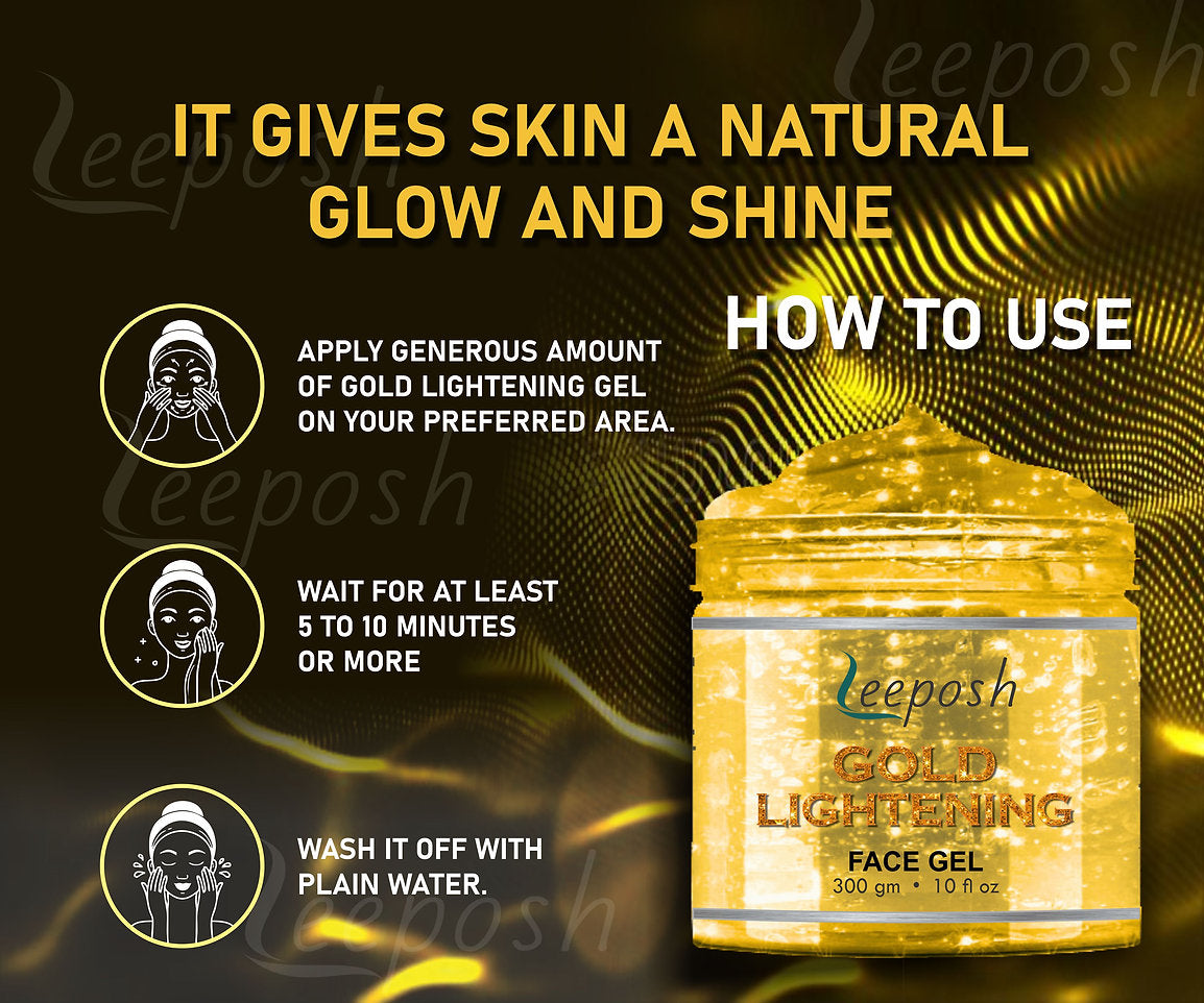 Leeposh Gold Lightening Face Gel - Illuminate and Even Skin Tone | 24 Caret Gold Gel with Niacinamide and Aloe Vera to Remove Instant Tan and Lighten Skin