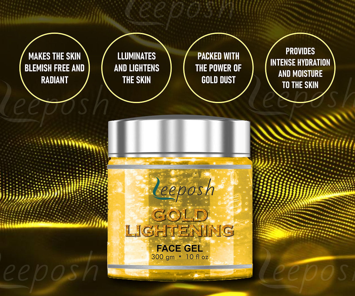 Leeposh Gold Lightening Face Gel - Illuminate and Even Skin Tone | 24 Caret Gold Gel with Niacinamide and Aloe Vera to Remove Instant Tan and Lighten Skin