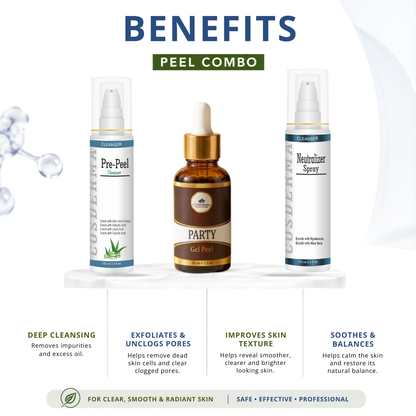 Cosderma Party Insta Peel Combo – Pre Peel Cleanser, Party Insta Gel Peel & Neutralizer Spray for Instant Glow, Brightening & Radiance