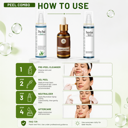 Cosderma Cosmelas Pro Peel Combo – Pre Peel Cleanser, Cosmelas Pro Peel & Neutralizer Spray for Melasma, Pigmentation & Brightening