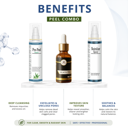 Cosderma Black Peel Combo – Pre Peel Cleanser, Black Gel Peel & Neutralizer Spray for Acne, Pigmentation & Skin Rejuvenation
