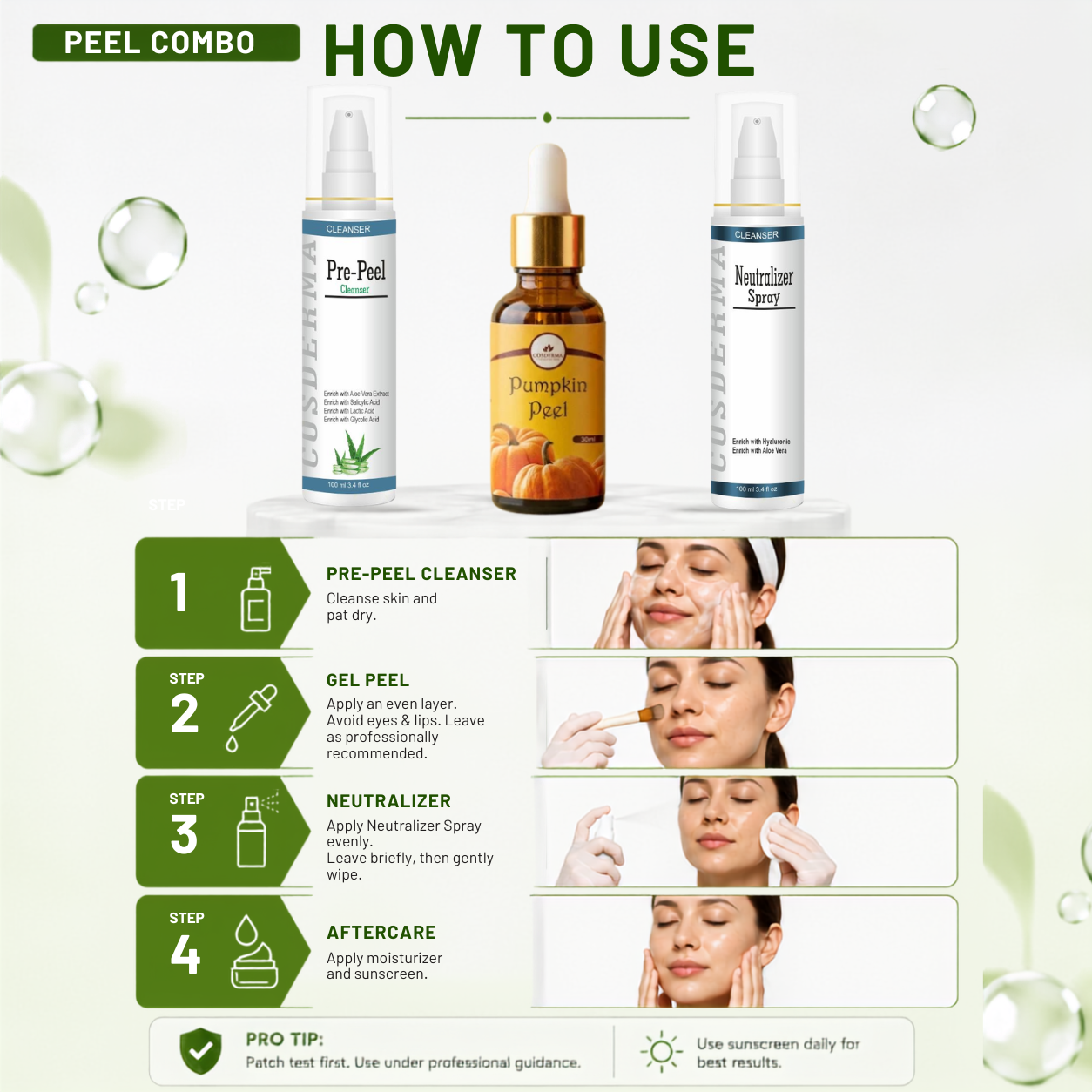 Cosderma Pumpkin Peel Combo – Pre Peel Cleanser, Pumpkin Peel & Neutralizer Spray for Glow, Brightening & Skin Renewal
