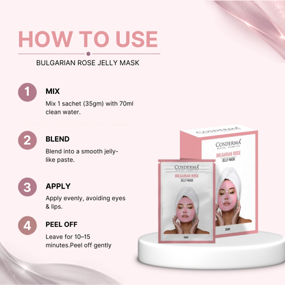 Cosderma Bulgarian Rose Jelly Mask (10 x 35gm) – Soothing, Brightening & Hydrating Peel-Off Facial Mask