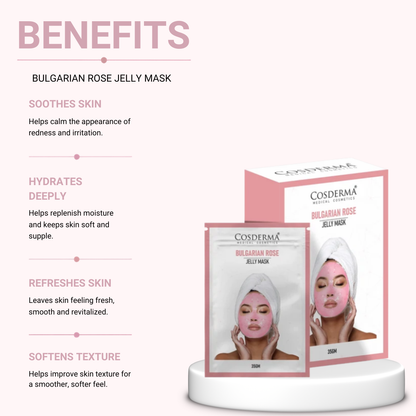 Cosderma Bulgarian Rose Jelly Mask (10 x 35gm) – Soothing, Brightening & Hydrating Peel-Off Facial Mask