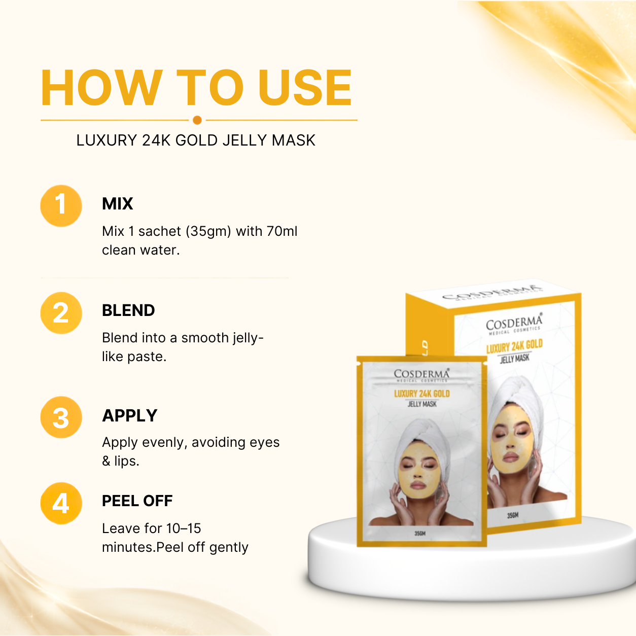 Cosderma Luxury 24K Gold Jelly Mask (10 x 35gm) – Brightening, Firming & Anti-Aging Peel-Off Facial Mask