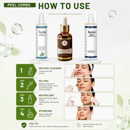 Cosderma Under Eye Peel Combo – Pre Peel Cleanser, Under Eye Gel Peel & Neutralizer Spray for Dark Circles, Puffiness & Brightening