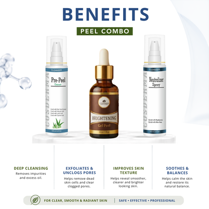 Cosderma Brightening Peel Combo – Pre Peel Cleanser, Brightening Gel Peel & Neutralizer Spray for Dullness, Uneven Tone & Radiance