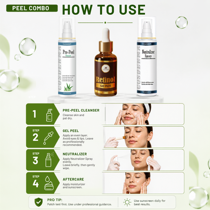 Cosderma Retinol Peel Combo – Pre Peel Cleanser, Retinol Gel Peel & Neutralizer Spray for Anti-Aging, Fine Lines & Skin Renewal