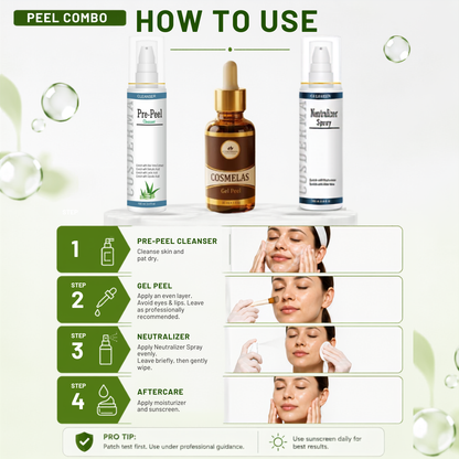 Cosderma Cosmelas Peel Combo – Pre Peel Cleanser, Cosmelas Peel & Neutralizer Spray for Melasma, Pigmentation & Brightening Treatment