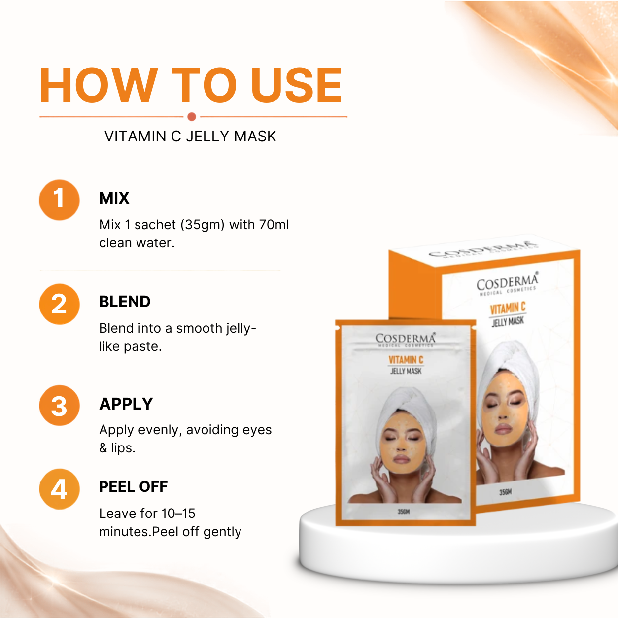 Cosderma Vitamin C Jelly Mask (10 x 35gm) – Brightening, Anti-Pigmentation & Glow Peel-Off Facial Mask