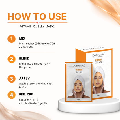 Cosderma Vitamin C Jelly Mask (10 x 35gm) – Brightening, Anti-Pigmentation & Glow Peel-Off Facial Mask