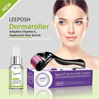 Leeposh Arbutin + Vitamin C + Hyaluronic Serum with 540 Needles Derma Roller System | FDA Approved Skin Whitening & Anti-Aging Serum