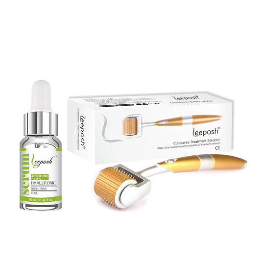 Leeposh Arbutin + Vitamin C + Hyaluronic Serum with 192 Needles Derma Roller System | FDA Approved Skin Whitening & Anti-Aging Serum