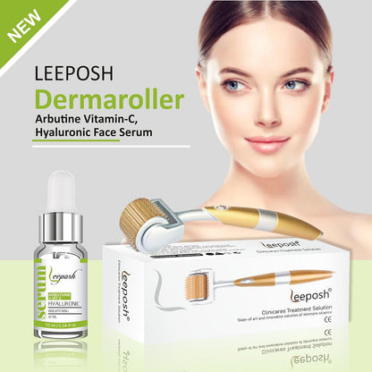 Leeposh Arbutin + Vitamin C + Hyaluronic Serum with 192 Needles Derma Roller System | FDA Approved Skin Whitening & Anti-Aging Serum