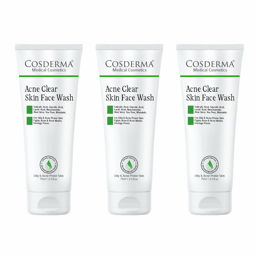 Cosderma Acne Clear Skin Face Wash –  for Oily, Acne-Prone & Blemished Skin (Pack of 3)