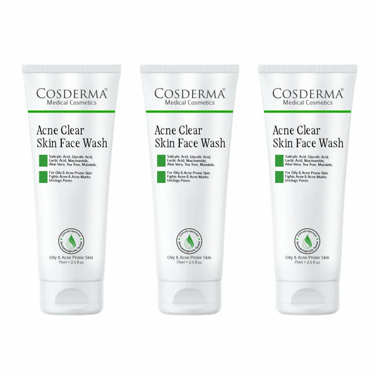 Cosderma Acne Clear Skin Face Wash –  for Oily, Acne-Prone & Blemished Skin (Pack of 3)