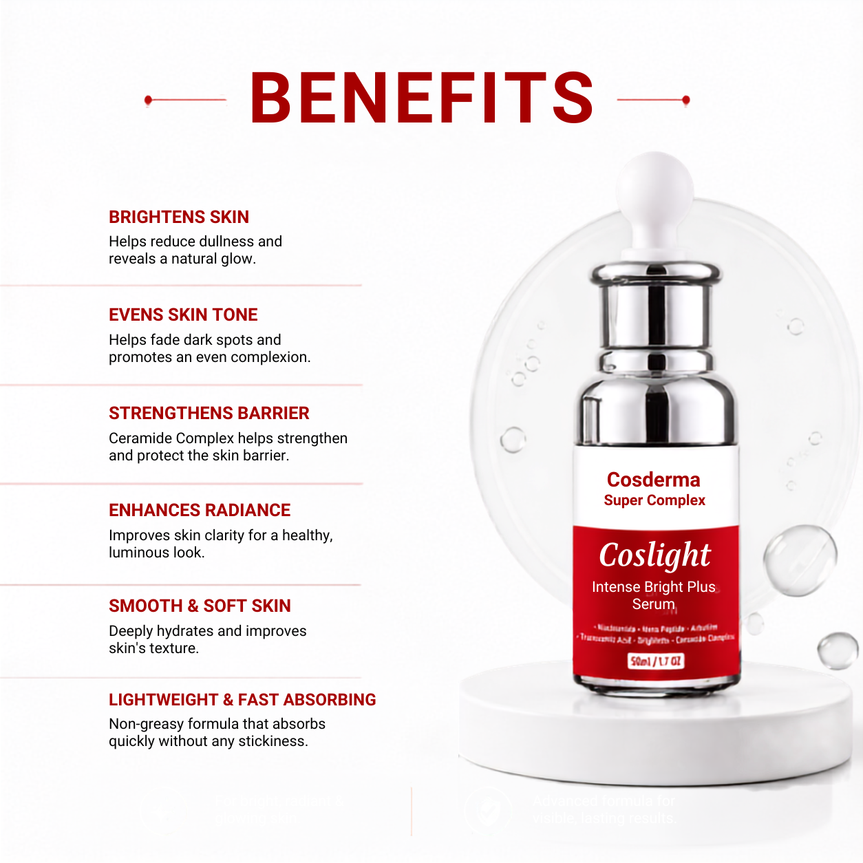 Coslight Intense Bright Plus Serum – Advanced Brightening & Hydration | Cosderma Super Complex 6