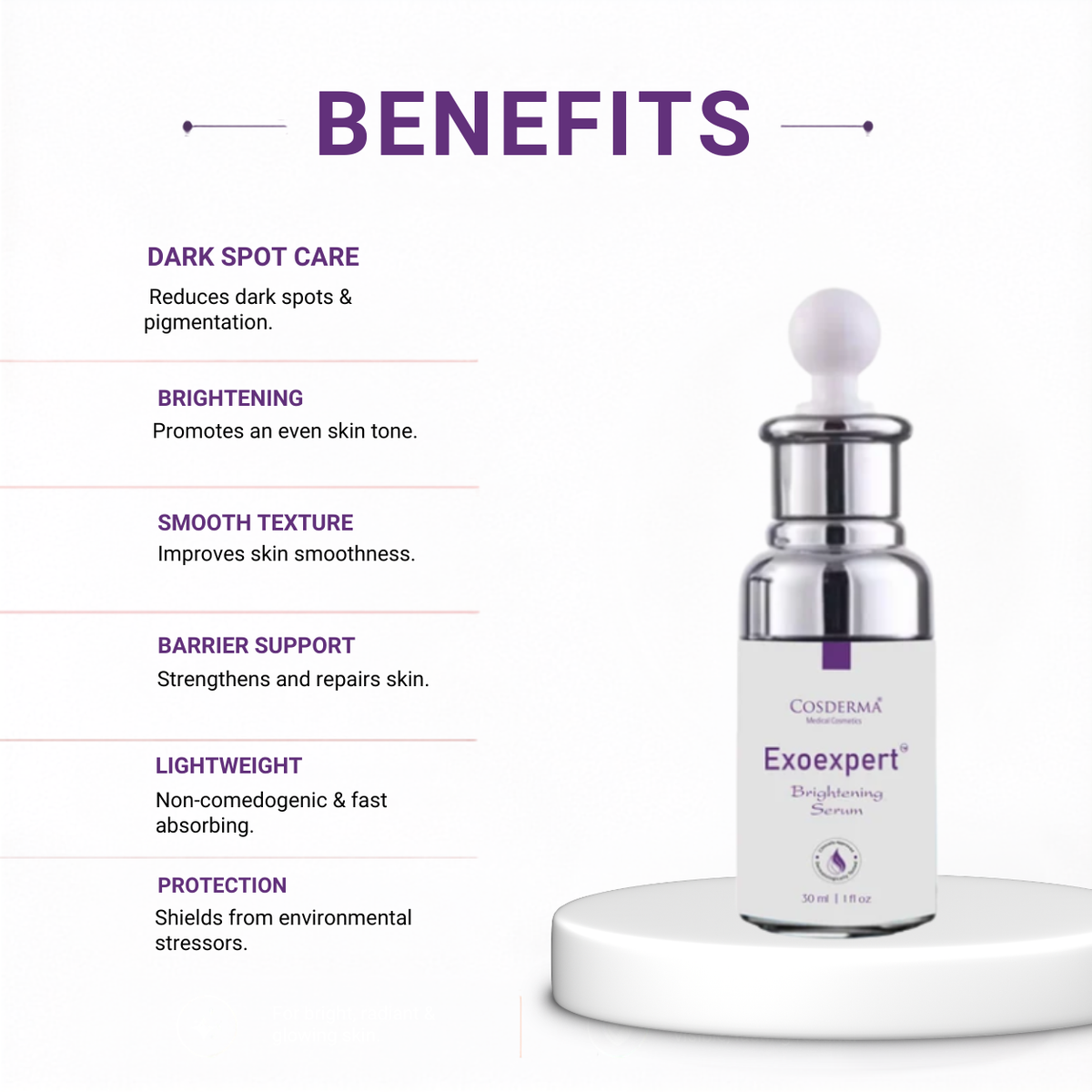Cosderma Exoexpert Brightening Serum. Advanced Depigmenting & Radiance Restoration Formula.