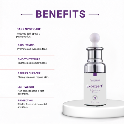 Cosderma Exoexpert Brightening Serum. Advanced Depigmenting & Radiance Restoration Formula.