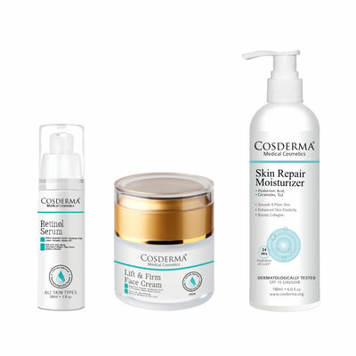 Cosderma Anti-Aging & Firming Combo – Retinol Serum, Lift & Firm Face Cream & Skin Repair Moisturizer for Wrinkle Reduction, Firmness & Youthful Glow