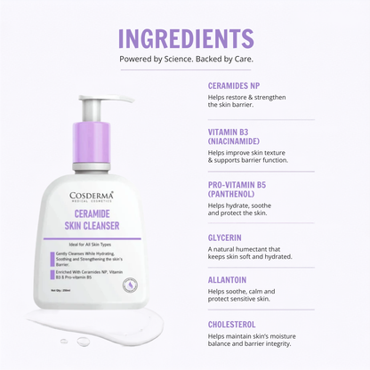 Cosderma Ceramide Skin Cleanser – Hydrating & Barrier Strengthening Cleanser for All Skin Types (250ml)