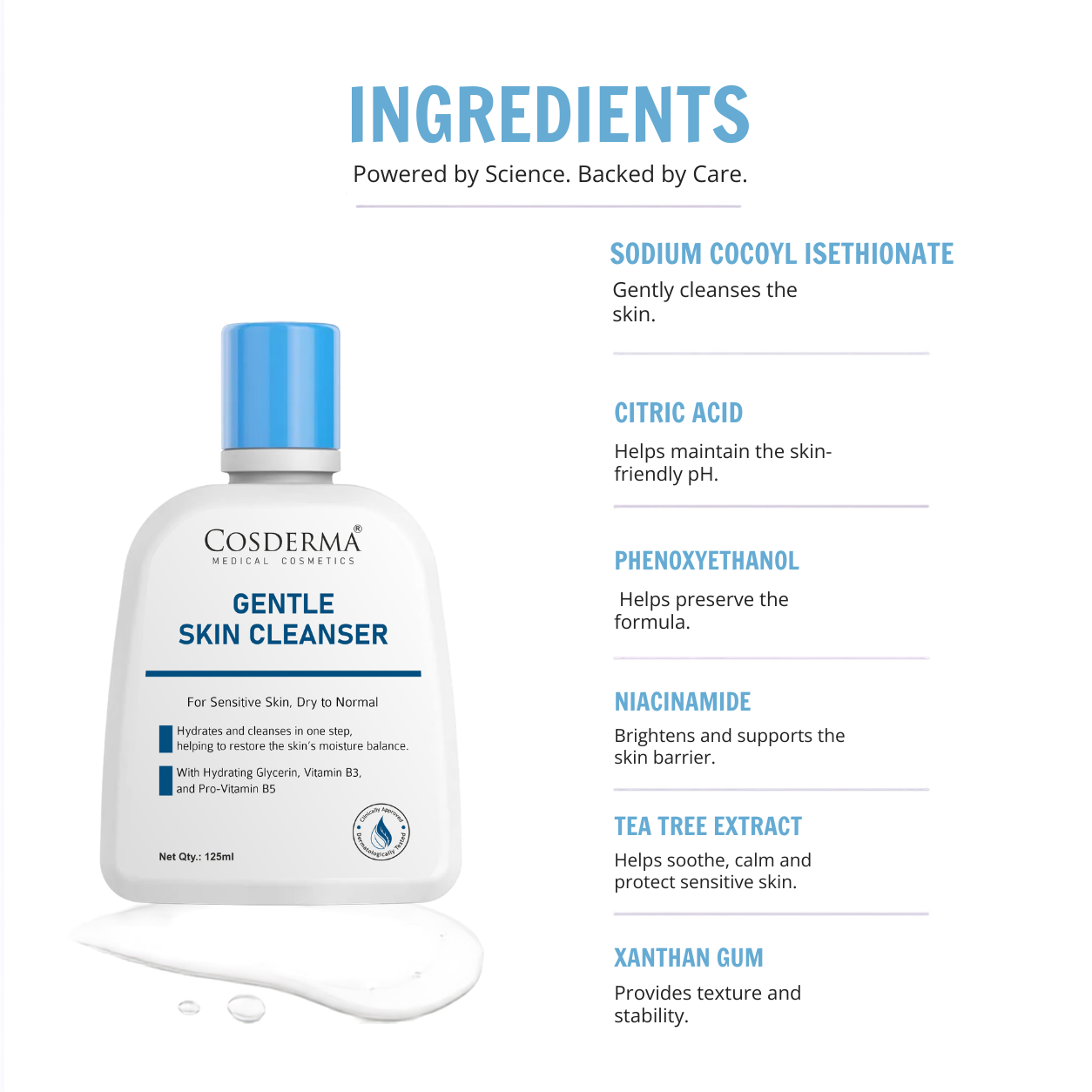 Cosderma Gentle Skin Cleanser for Sensitive & Dry to Normal Skin – Hydrating Creamy Formula