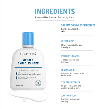 Cosderma Gentle Skin Cleanser for Sensitive & Dry to Normal Skin – Hydrating Creamy Formula
