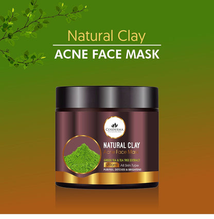 Cosderma Natural Clay Acne Face Mask with Green Tea & Tea Tree Extract - Purify & Detoxify