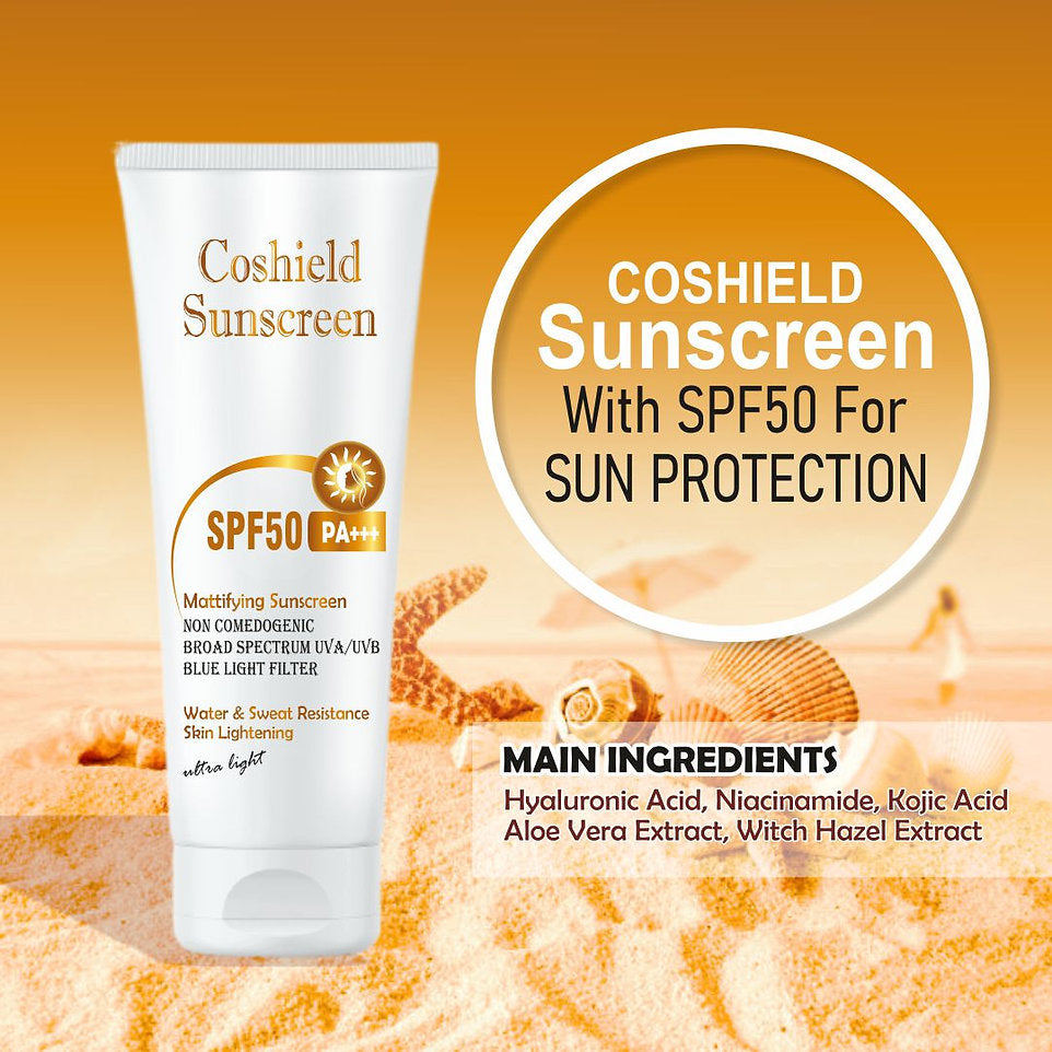 Coshield SPF 50 Mattifying Sunscreen | Broad Spectrum UVA/UVB Protection & Skin Lightening