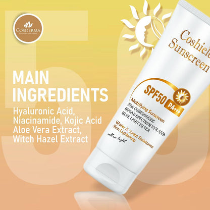 Coshield SPF 50 Mattifying Sunscreen | Broad Spectrum UVA/UVB Protection & Skin Lightening