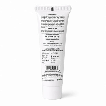 Back view of a white cosmetic tube with text on a white background