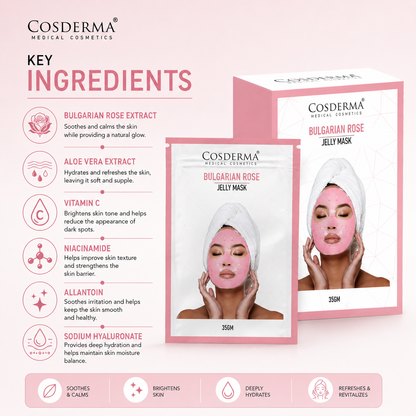 Cosderma Bulgarian Rose Jelly Mask (10 x 35gm) – Soothing, Brightening & Hydrating Peel-Off Facial Mask