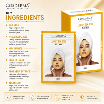 Cosderma Luxury 24K Gold Jelly Mask (10 x 35gm) – Brightening, Firming & Anti-Aging Peel-Off Facial Mask
