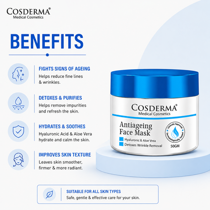 Cosderma Antiaging Face Mask for Hydration, Collagen Boost & Brightening