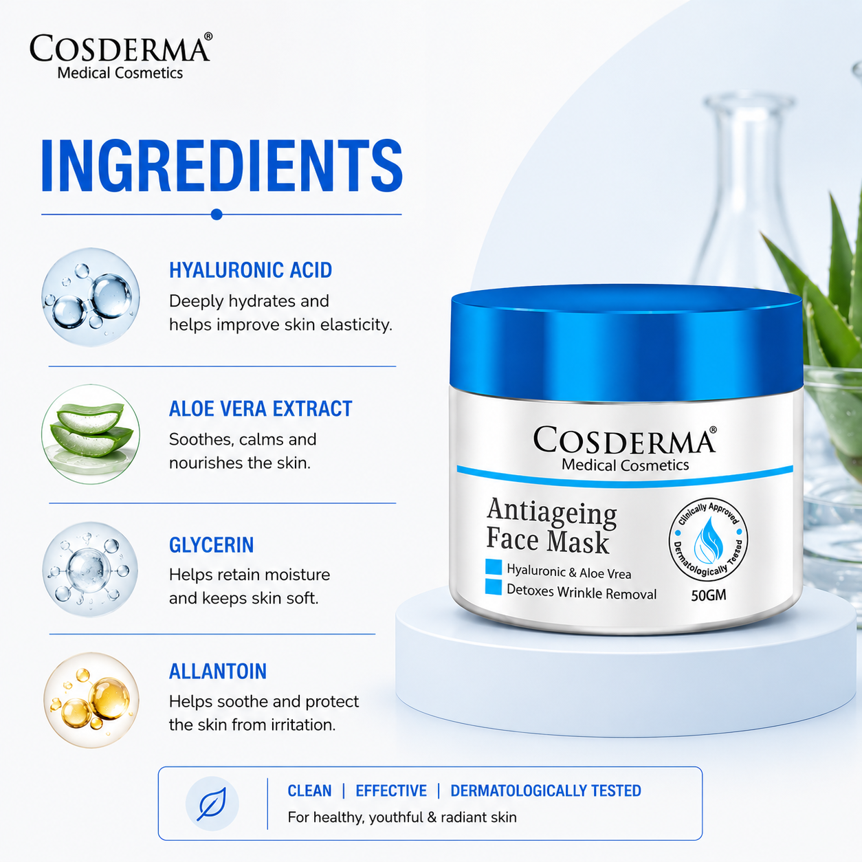 Cosderma Antiaging Face Mask for Hydration, Collagen Boost & Brightening
