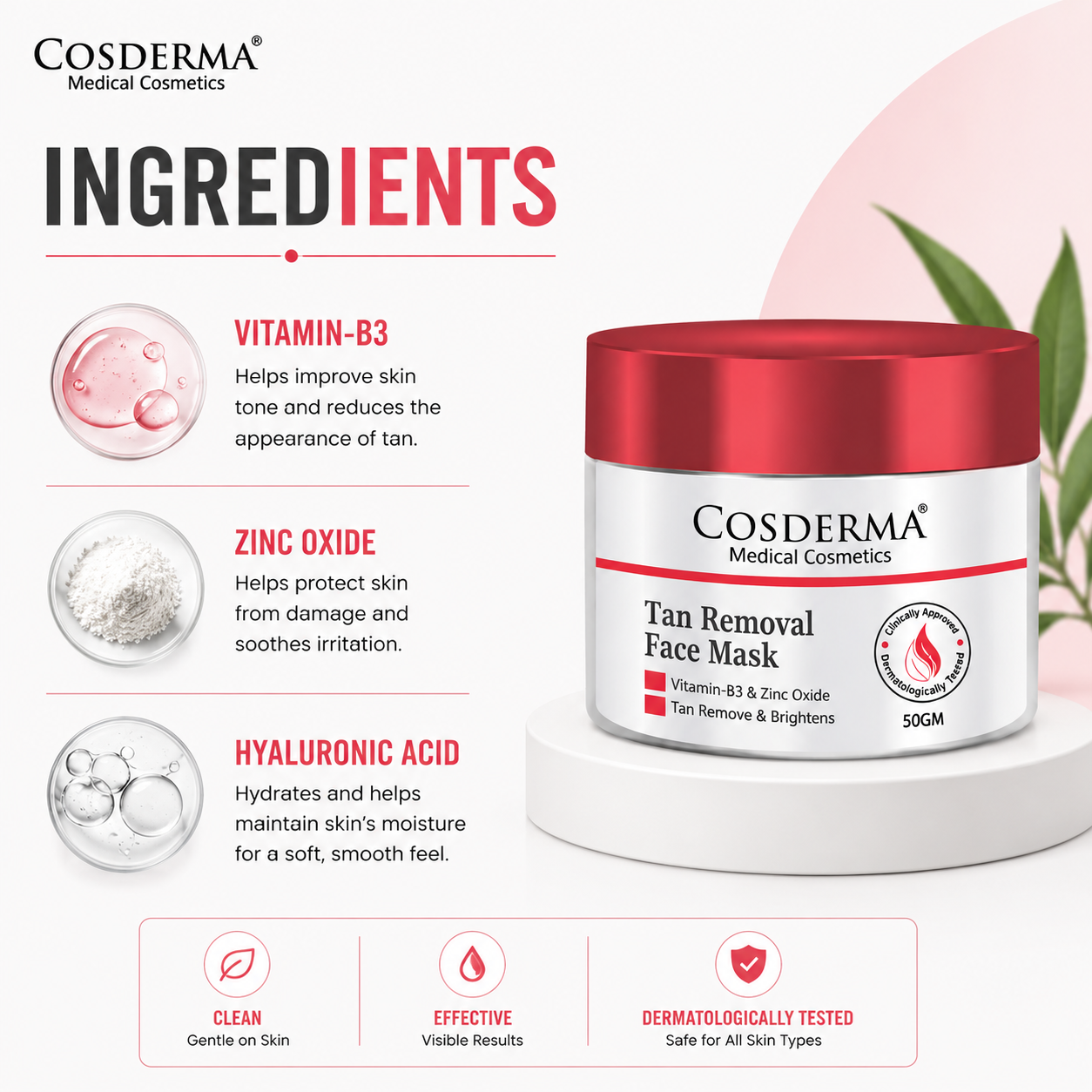Cosderma Tan Removal Face Mask - Reduce Tan, Acne, Spots & Wrinkles