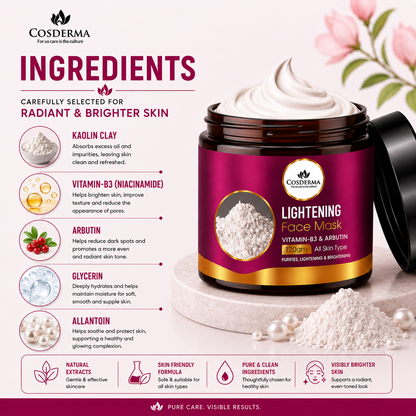 Cosderma Lightening Face Mask - Arbutin & Niacinamide Skin Lightening Face Mask | 120 gm