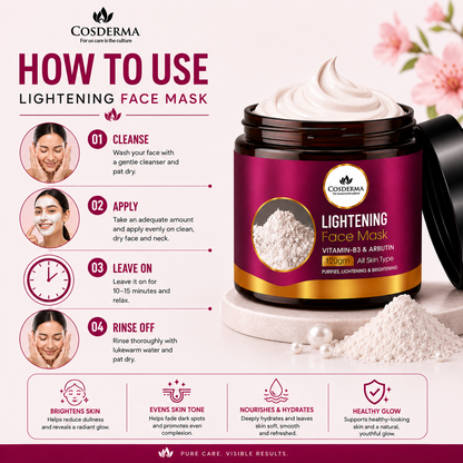 Cosderma Lightening Face Mask - Arbutin & Niacinamide Skin Lightening Face Mask | 120 gm