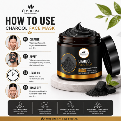 Cosderma Activated Charcoal Face Mask with Green Tea | Purify & Detoxify