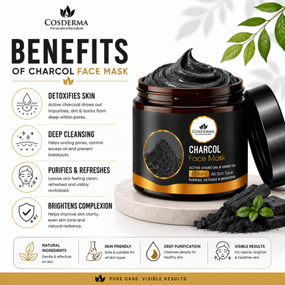 Cosderma Activated Charcoal Face Mask with Green Tea | Purify & Detoxify