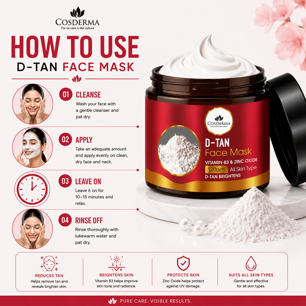 Cosderma Tan Removal Face Mask with Vitamin C, Lemon Extract & Niacinamide - 120gm