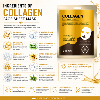 Cosderma Collagen Face Sheet Mask | Anti-Aging & Hydrating Mask (Pack of 10)