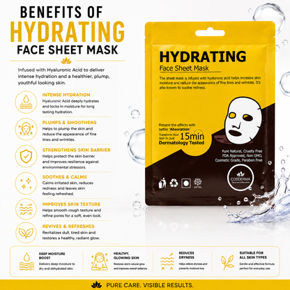 Cosderma Hydrating Face Sheet Mask | Ultimate Moisture & Radiance (Pack of 10)