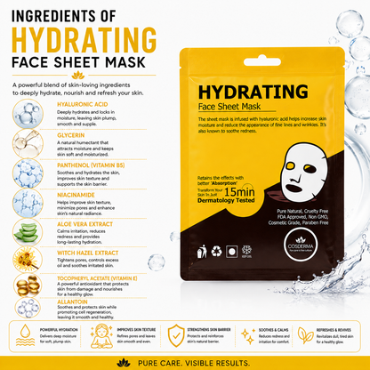 Cosderma Hydrating Face Sheet Mask | Ultimate Moisture & Radiance (Pack of 10)