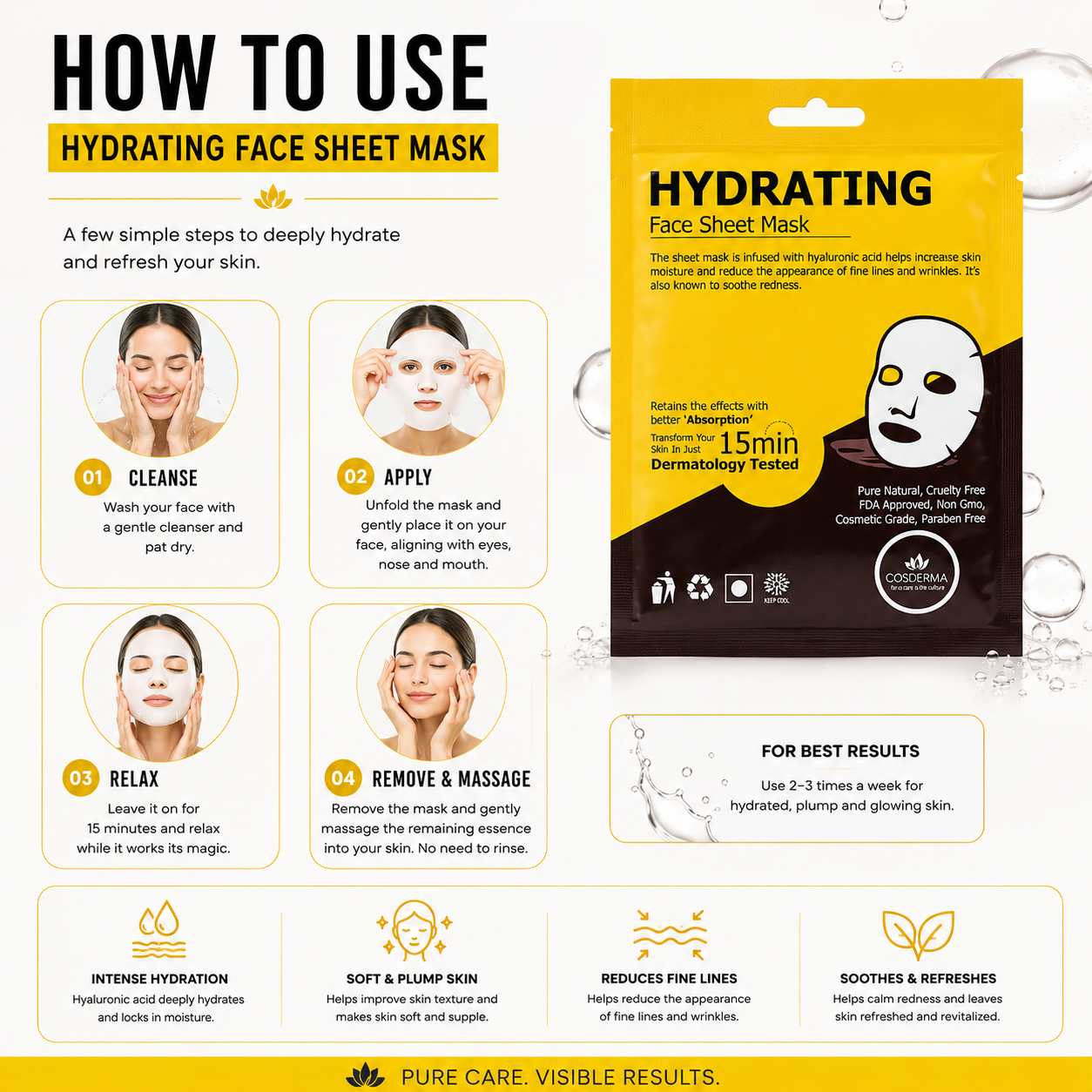 Cosderma Hydrating Face Sheet Mask | Ultimate Moisture & Radiance (Pack of 10)