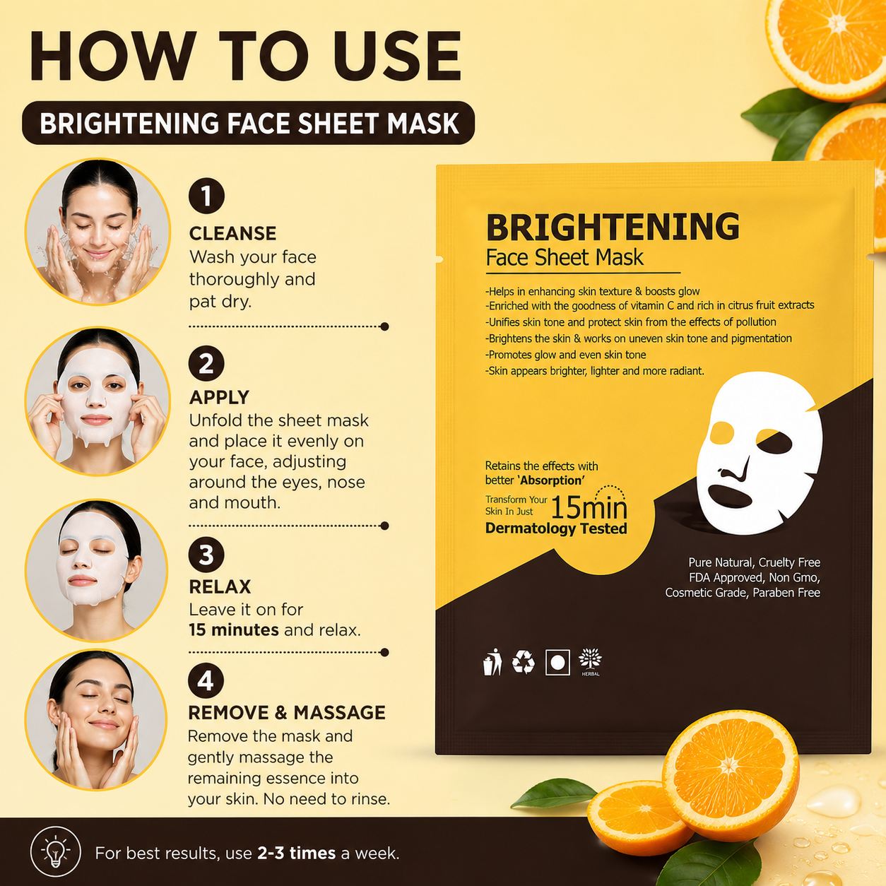 Cosderma Brightening Face Sheet Mask for Unify Skin Tone & Radiant Glow (Pack of 10)